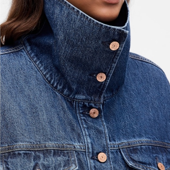 GAP Denim Oversized Bubble Cocoon Jacket Blue Med Wash  Women's Size XL Tall NWT - Picture 4 of 5